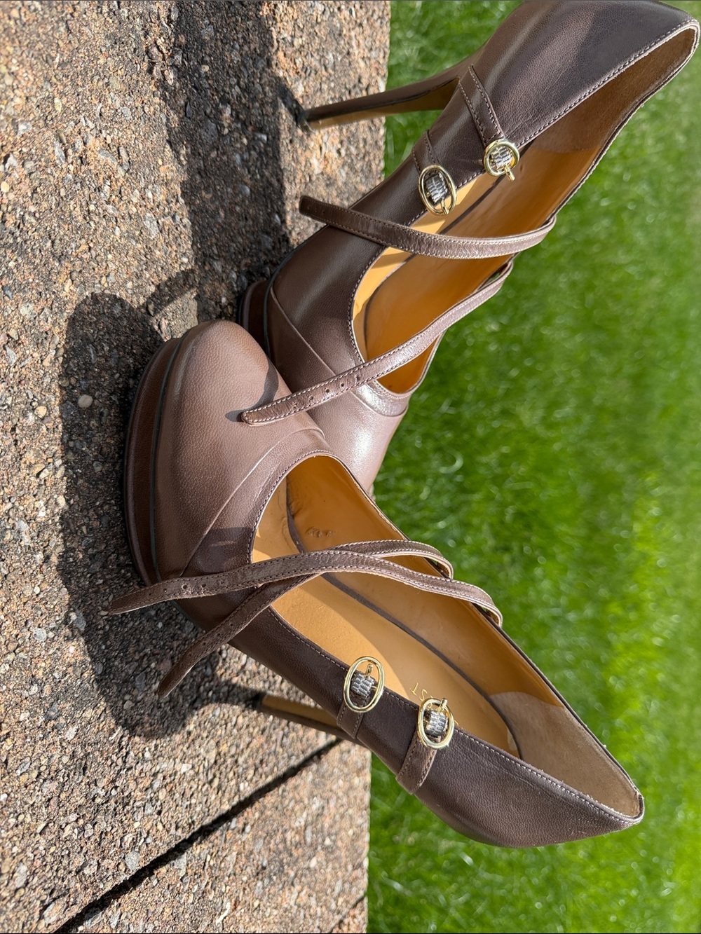 Nine West Brown Leather Mary Jane Platform Stiletto Heels
